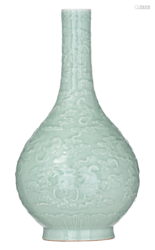 A Chinese incised celadon pear-shaped bottle vase,