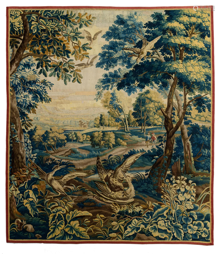 A French early 18thC verdure wall tapestry, depicting