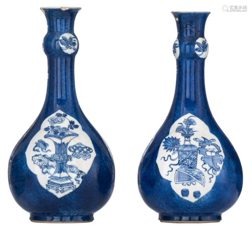 A pair of Chinese bleu poudrÃ© ground bottle vases, H