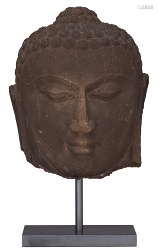 A sandstone head of a Buddha, India, probably