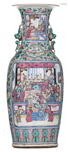 A Chinese famille rose vase with court scenes, 19thC,