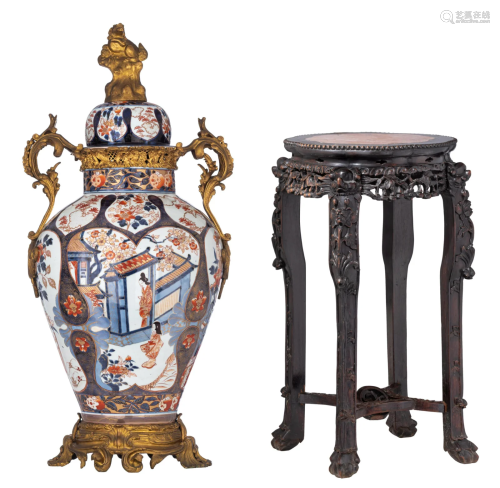 An imposing Japanese Imari cover vase, with gilt