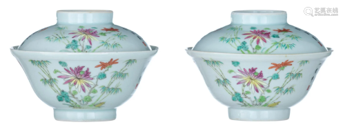 A pair of Chinese famille rose bowls, with signed