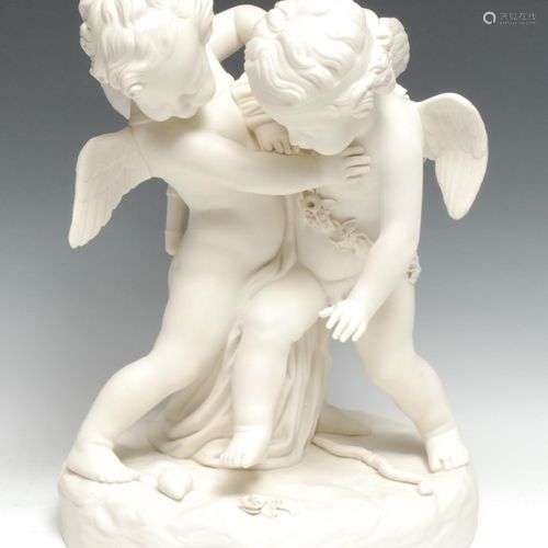 Groupe de sculptures Copeland Parian, Cupidons en lutte, d'a...