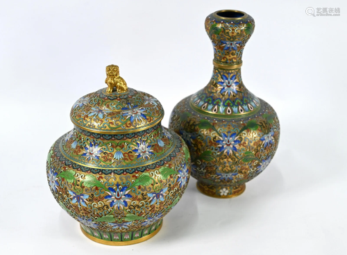 An early 20th century Chinese cloisonne vase and jar