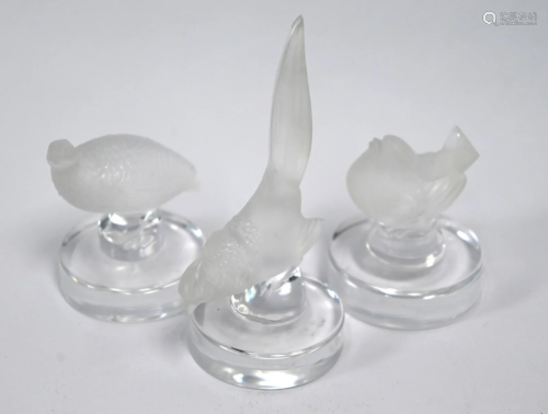Three modern Lalique frosted glass birds