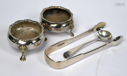 George III silver salts, ladle and tongs