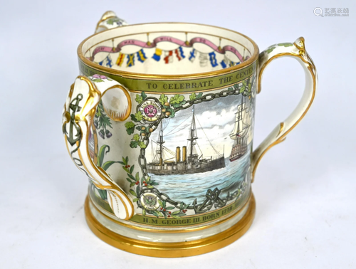 An Edwardian Copeland pottery three handed loving cup