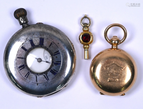 Swiss fine silver pocket watch, gilt sovereign case and