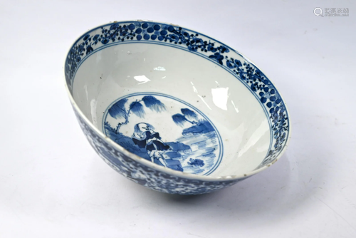 A Chinese blue and white bowl, Kangxi mark