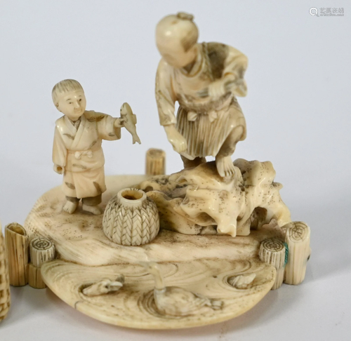 A 19th century Japanese ivory okimono of a fisherman