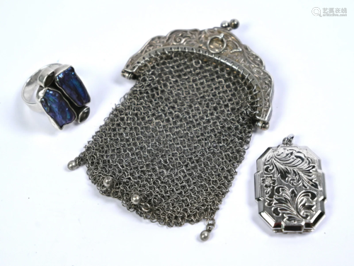 Coin purse, locket and abalone-set ring