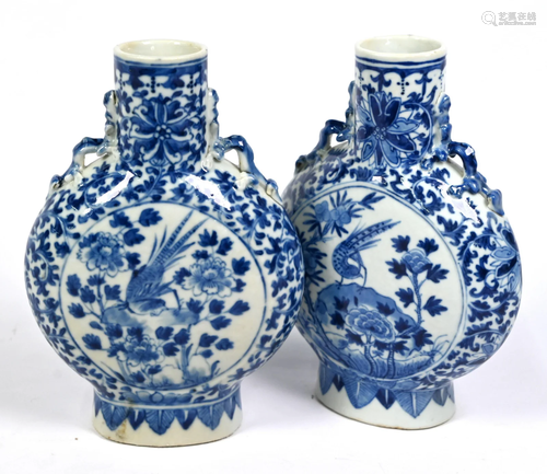 A pair of 19th century Chinese blue and white moonflask