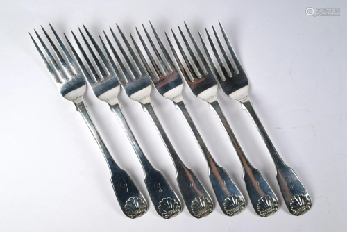 Set of six William IV Scottish silver table forks