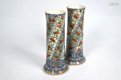 A pair of Seger (Berlin) porcelain cylindrical vases