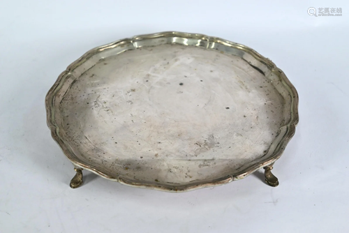 Silver card salver and pair of bonbon baskets