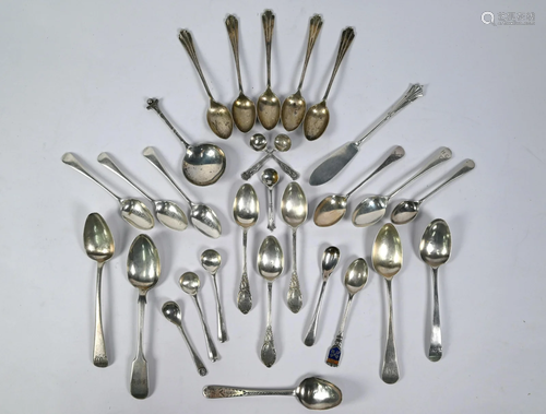 Various Georgian and later teaspoons, etc.