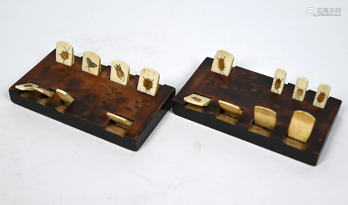 A pair of Japanese hardwood and ivory bezique markers