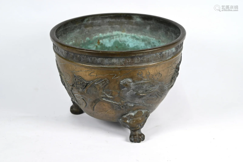 A 19th century Chinese brass Phoenix jardiniere with