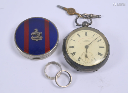 Edwardian silver pocket watch, enamelled compact &