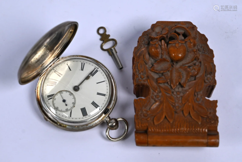 Victorian silver full hunter pocket watch & Swiss fob