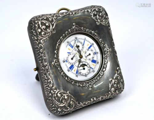 Victorian silver-faced travelling watch stand and watch