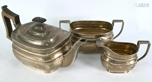 Silver three-piece tea service