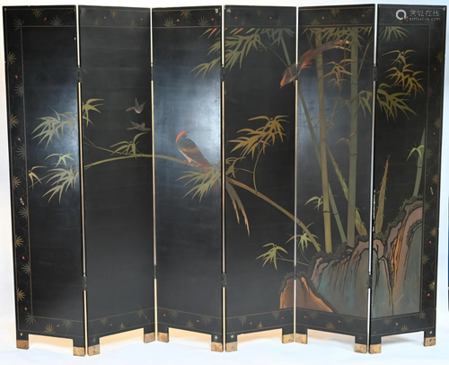 A 20th century Chinese black lacquered screen