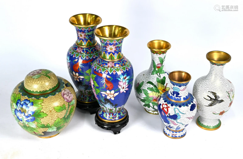 A collection of 20th century Chinese cloisonne vases