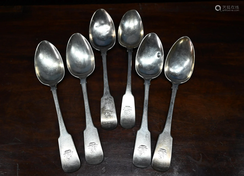 Set of six William IV Irish silver fiddle pattern