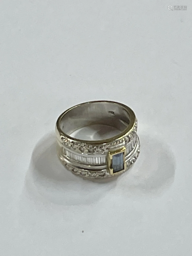 A modern diamond and tanzanite ring