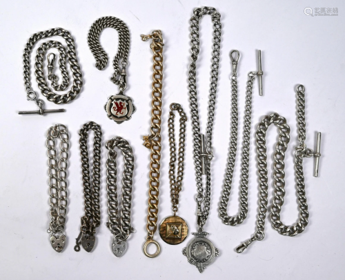 Collection of silver Albert chains etc