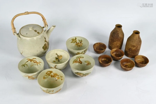 Japanese Sake set and floral decorated green tea set