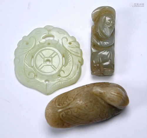 Three Chinese jade or other hardstone carvings