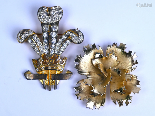 Two gilt metal costume brooches