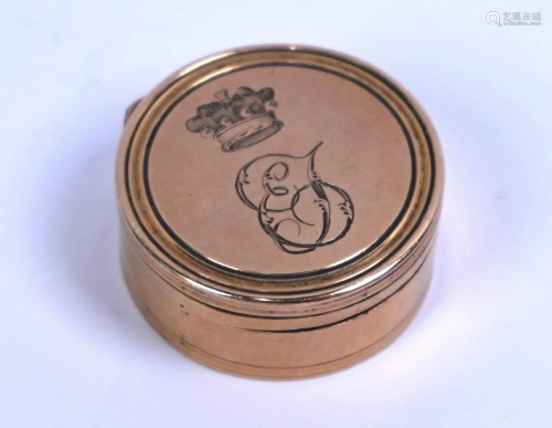 A circular gilt-metal pillbox