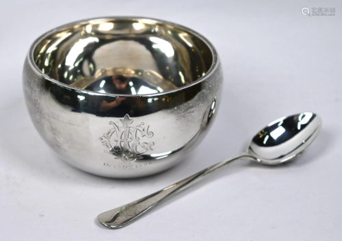 Victorian silver Christening bowl and spoon