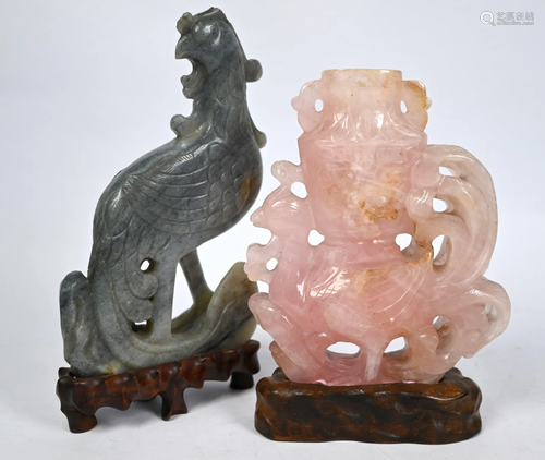 Two 20th century Chinese phoenix carvings with wooden