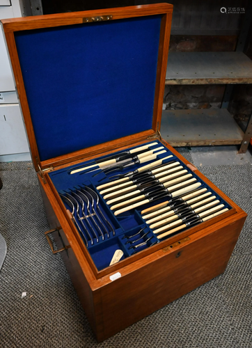 Edwardian oak canteen, fitted with set of fiddle