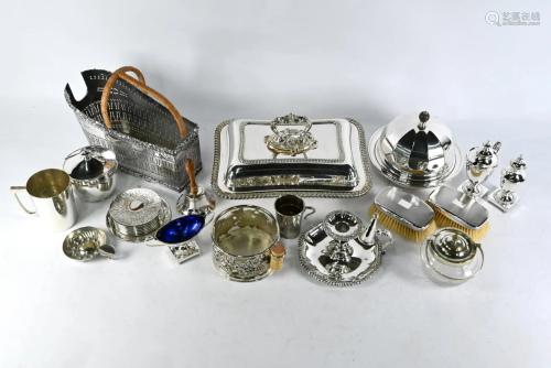 Pair of silver-backed hairbrushes and various ep wares