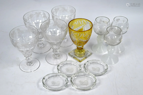 A Regency period amber flash goblet and other glass