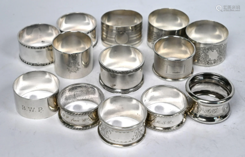Thirteen silver napkin rings