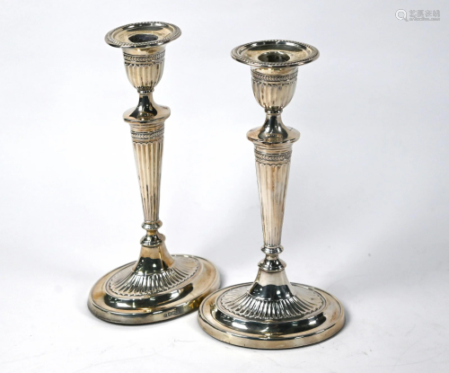 Pair of Adam Revival silver candlesticks