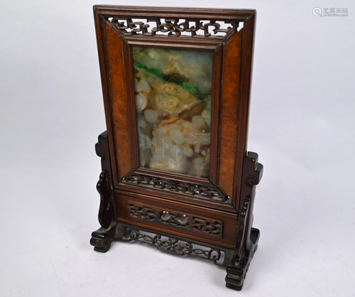 A Chinese jade or other hardstone table screen in