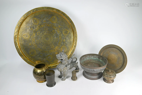 A collection of antique and later Asian metal ware