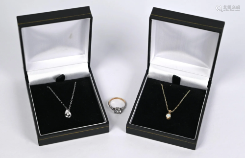 Two pendants on chains and a cz ring