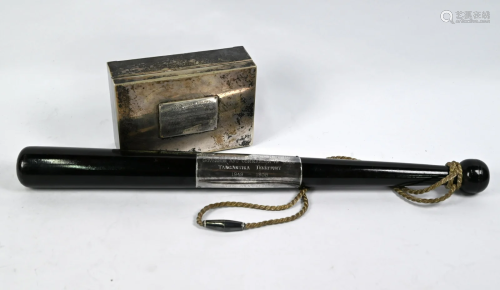 African white metal presentation case and truncheon