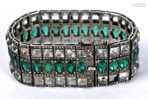 Art Deco green and white paste bracelet