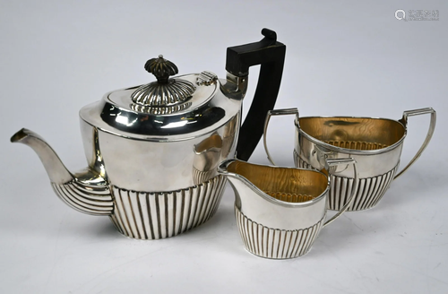 Victorian silver three-piece bachelor tea service