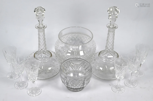 Pair of wine decanters, bowls and Waterford sherry